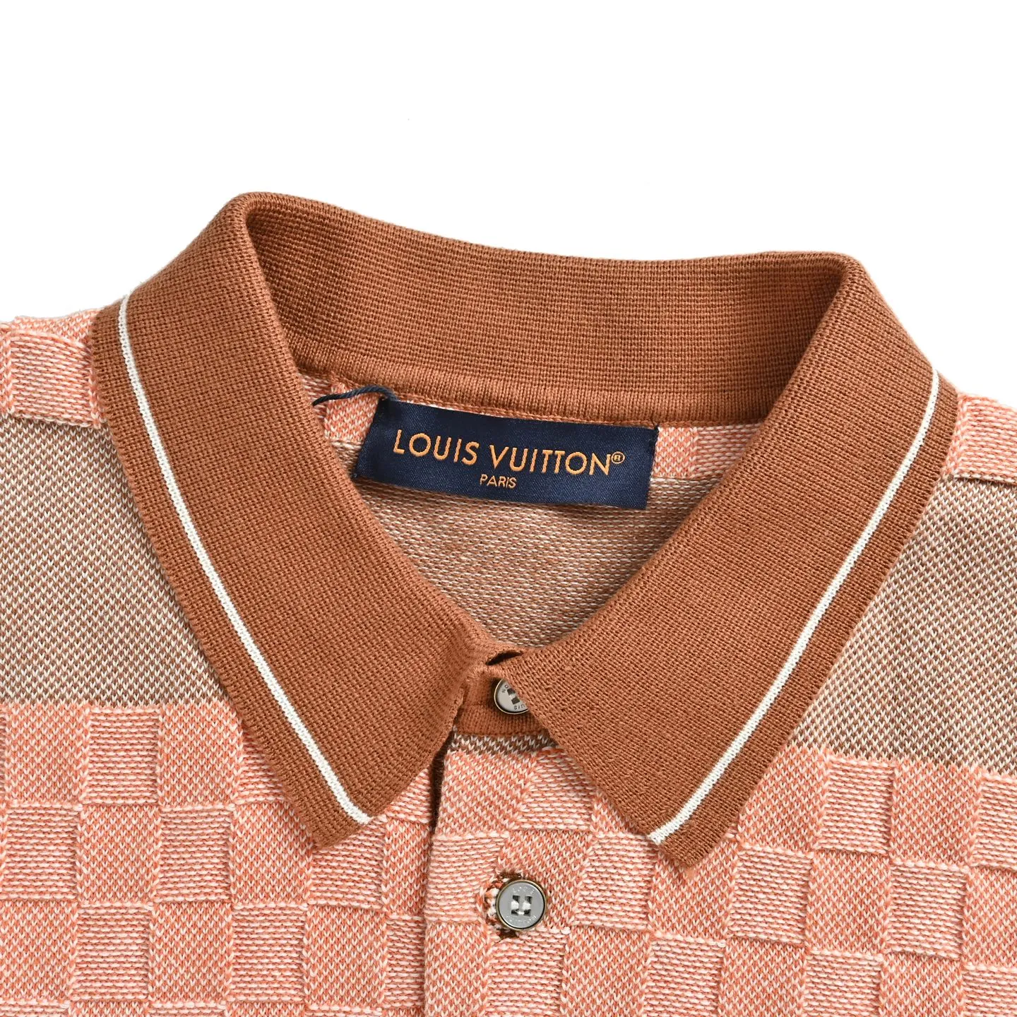 Louis Vuitton/Louis Vuitton 26ss leather striped checkerboard knitted Polo short sleeves